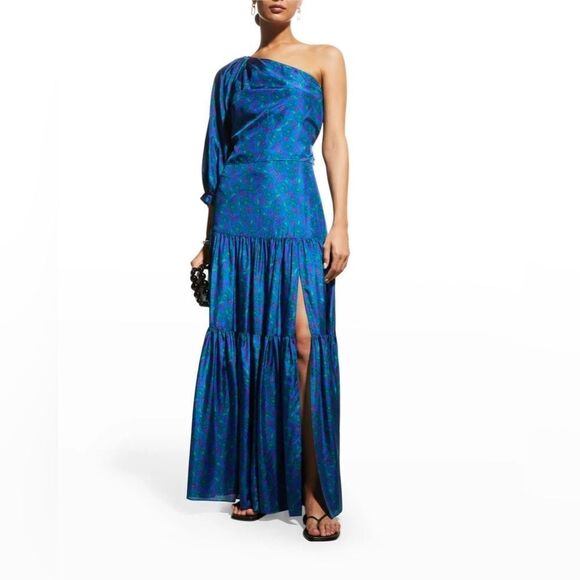 NWT Veronica Beard Lyric Floral Silk One Shoulder Top in Cobalt Multi $348 sz 14 - Picture 4 of 16